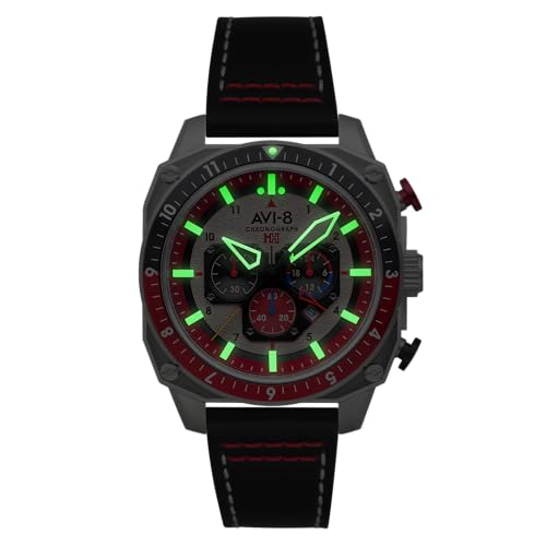 Image of AVI-8 Men's 43mm Hawker Hunter Atlas Dual Time Chronograph Watch with Leather Strap AV-4100
