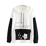 oneforus felpa con cappuccio giapponese da bambina con stampa di gatto mangia il pesce carini pullover a maniche lunghe con alfabeto giapponese kawaii