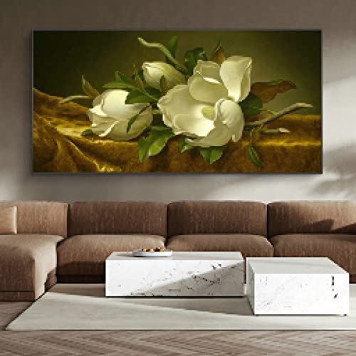 Toile de Tissu Velours Doré Magnolias pour Déco Salon Fleurie