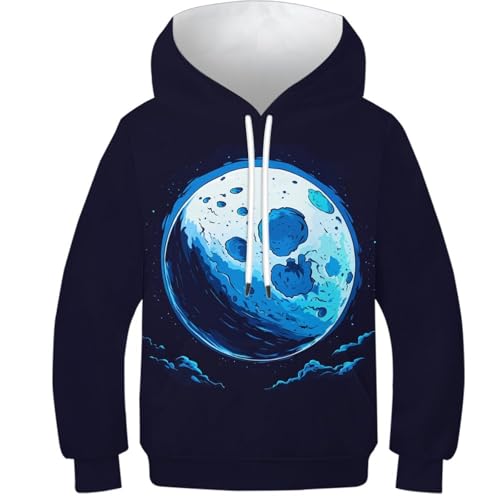 Sweat à capuche enfant motif 3D Lune en Aquarelle pour l'école et loisirs