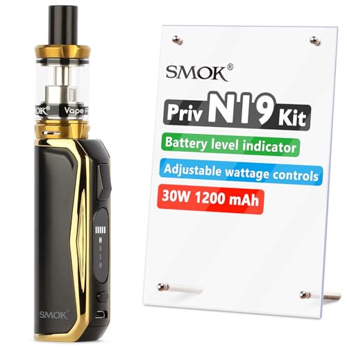 SMOK Priv N19, E Cigarette Vape Starter Kit, 30W 1200mAh, 2ml Airflow Control Vaping, USB-C Fast Charging, Using Nord Coils, No Nicotine, Gold Black