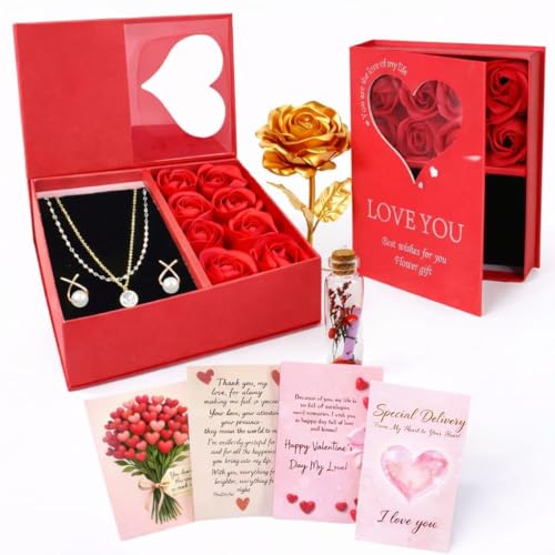 Image of Yadava Artificial Red Rose Flower for Valentine Day Gift Romantic Gift for Girlfriend Boyfriend Husband Wife | Cute Star Keychain, Message Bottle & Love Cards in Premium Gift Box (vlnt lvBook)