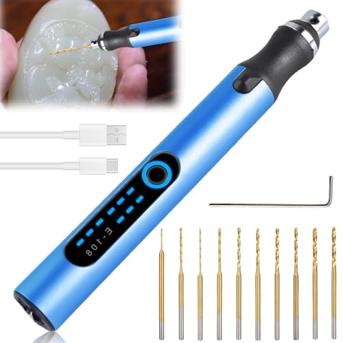 Elektrisch Handbohrer mit 10 Bohrer, 3-Gang DIY Mini Bohrstift Wiederaufladbare Bohrmaschine Bohrer Set Gravurstift Handbohrmaschine für Schmuckherstellung Harz Kunststoff Holz Leiterplatte Leder