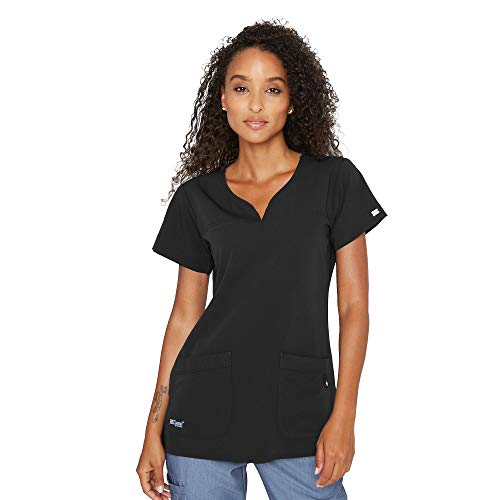 Grey's Anatomy Signature Women's Two Pocket Notch Yoke Neck Scrub Top, Black, Large
