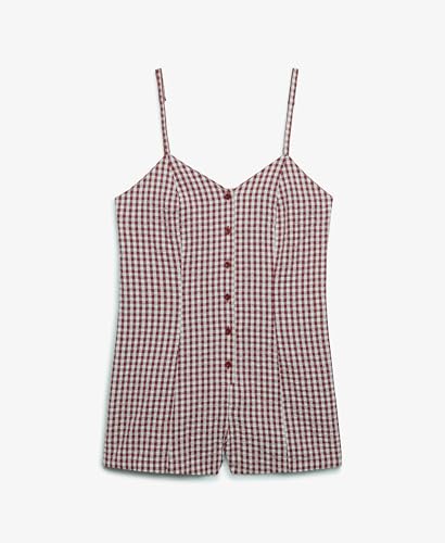 Superdry Cami Playsuit Dress, Red Gingham, 36 Unisex
