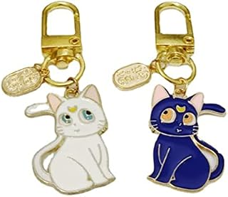 zhixuan 2PS Star Moon Luna Cat Keychain Childhood Anime Jewelry Keyrings Cartoon Pendant Key Buckle Car Bags Keyholder llavero Trinket Couple Gift Bag Pendant Women Metal Charm Key Ring