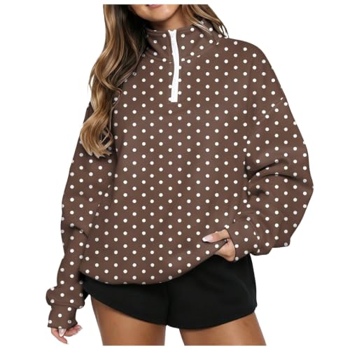Gumipy Polka Dot Sweatshirt for Women 1/4 Zip Mock Neck Fall Sweatshirts - image 1