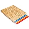 Easy-to-Clean Bamboo Wood Cutting Board Set with 6 Color-Coded Flexible Cutting Mats with Food Icons - Chopping Board Set