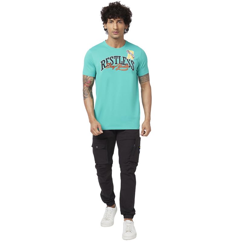 Image of Spykar Men's Slim Fit Round Neck Half Sleeve Printed Casual T-Shirt