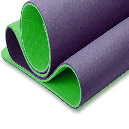 Image of IRIS TPE Fitness Non Slip Double Sided Mat for Hot Yoga Pilate Gymnastics (72 inch x 24 inches x 6 mm, Green and Purple)