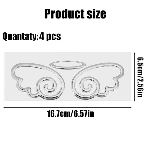 Image of 4 Pcs 3D PVC Angel Wings Car Decals, Self-Adhesive Angel Wing Car Sticker for Car Decoration Car Window (Sliver)