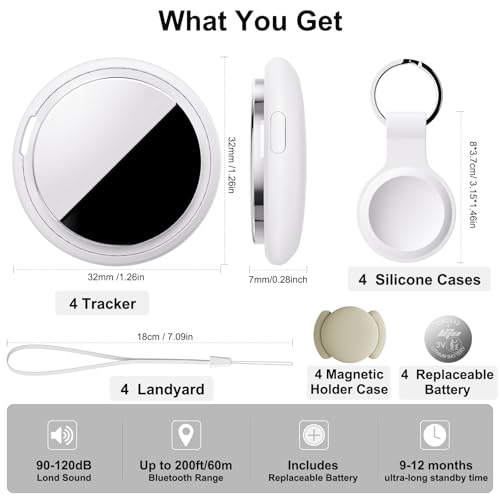 Image of Air Tracker Tag Works with Apple Find My (iOS Only) Includes Replaceable Battery, Bluetooth Smart Item Locator Key Finder for Keys, Luggage, Wallet, Pet, Car, Bike (White, 4-Pack)