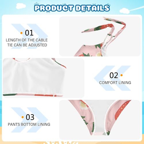 Girls' Bikini Set, Strawberry Green Leaves Cute Flower Kids Swimsuit 2 Pcs Beach Bathing Suit3