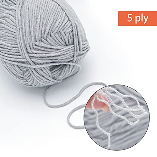 Niceec 3 Skeins Soft Cotton Yarn 5Ply Baby Cotton Yarn For Knitting Crochet Baby Weight Yarn Cotton Blend Yarn Total Length 3×220M(3×240 Yds,100G×3)-Light Grey #TOP2