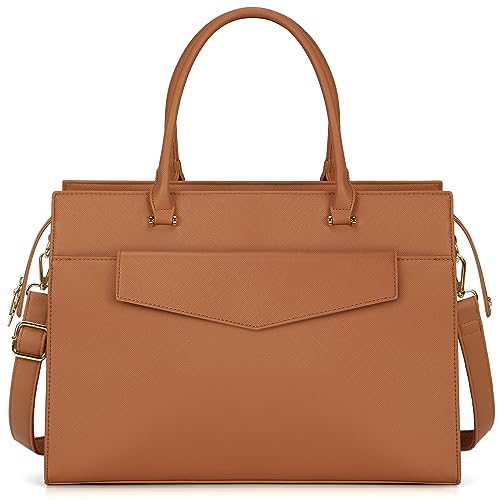 Bolsa de laptop feminina de couro de 39.6 cm, conjunto de 2 peças, bolsa de trabalho profissional com bolsa clutch grande, bolsa de ombro para computador de escritório, bolsa de ombro, marrom