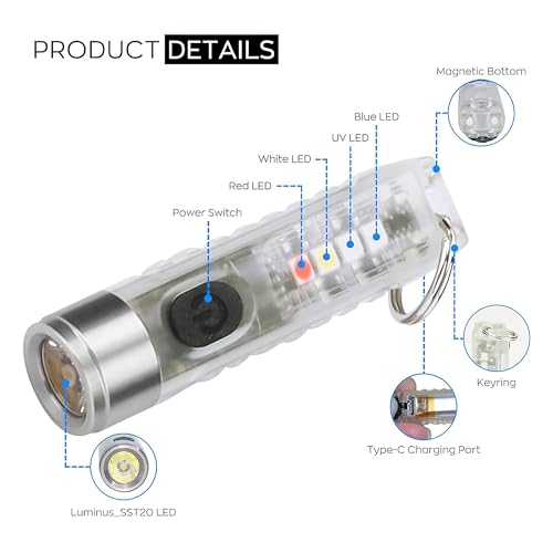 Image of WISKA Mini Pocket Torch Light Rechargeable - Small LED Flashlight Keychain with USB Charging for Camping, EDC, COB Powerful Lights - Compact and Lightweight Key Chain Size