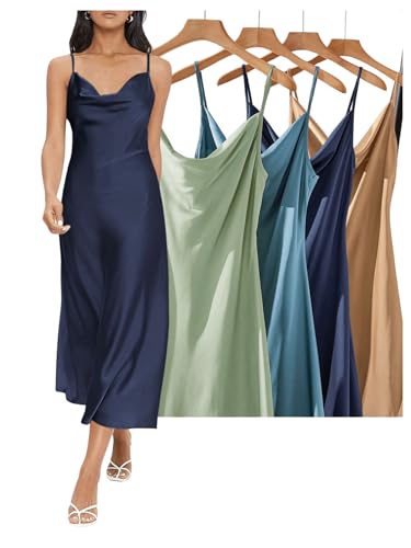 Image of Floerns Women's Spaghetti Strap Cowl Neck Long Slip Satin Silk Midi Dress