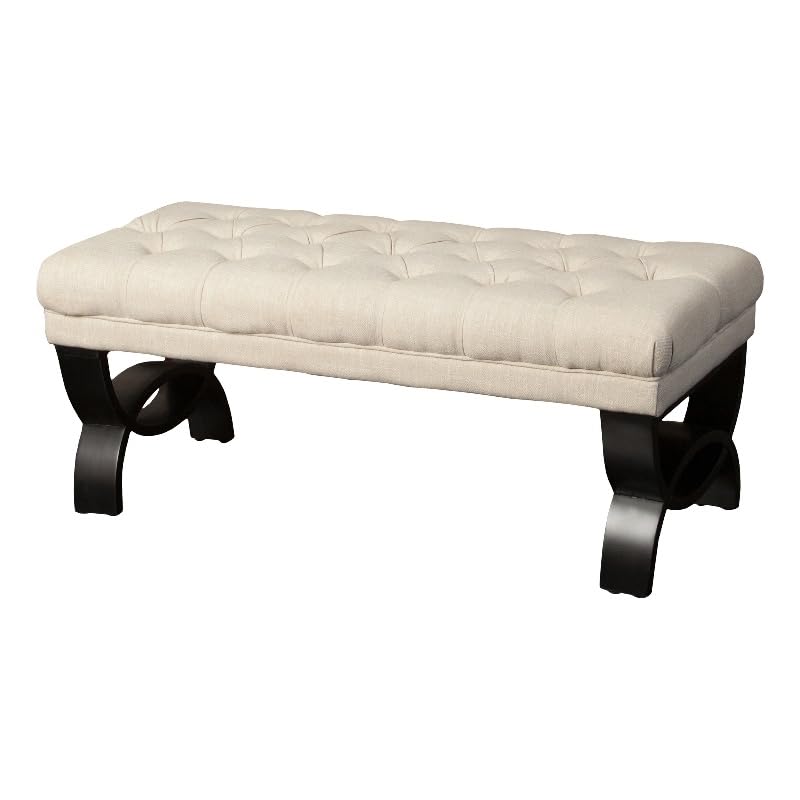 Blue Noble House Scarlett Tufted Light Beige Fabric Ottoman Bench