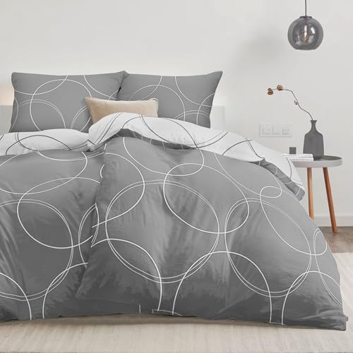 Dreamzie - 2-teiliges Bettwäsche Set 135x200 cm Kreise-Muster – mit 2...
