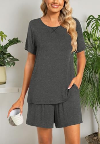 Image of Findsweet Pajama Set for Women 2 Piece Lounge Set Soft Sleepwear Summer Casual Short Pjs Sets with Pockets M-3XL