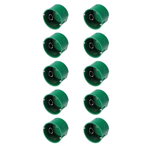 EDO Technic - Caja Empotrada Eléctrica de Terminal Plana FI60 para Mecanismos - Profundidad 41 mm - Caja de Pared Redonda Verde con Tornillos para Paredes de Ladrillo y Yeso - 10 Unidades