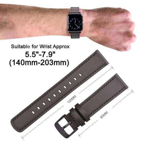 Image of ANNEFIT 19mm Watch Band with Black Buckle, Quick Release Genuine Leather Replacement Strap (Dark Brown /Dark Brown Stitching)