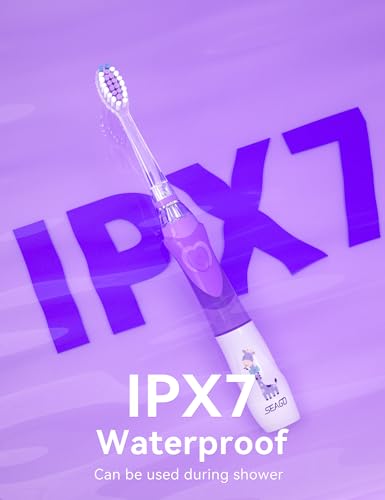 Seago Elektrische Zahnbürste Kinder ab 3-12 jahre Kinderzahnbürsten Elektrisch mit Farbigem Licht Smart Timer 8 Weich Bürstenköpfes Wasserdicht Baby Schallzahnbürste SG977 (Violett-8) – Bild 8