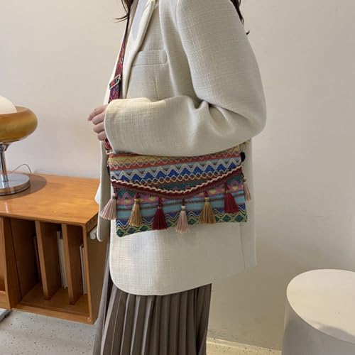 Vintage Fringe Shoulder Bag for Women Ethnic Style Tassel Crossbody Bag Women's Handbags Open Bag Purses Handbags3