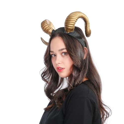 Gothic Gold/Silver Sheep Horn Headband Vintage Hairband Christmas Party Cosplay Headwear DIY Photo props (Gold)