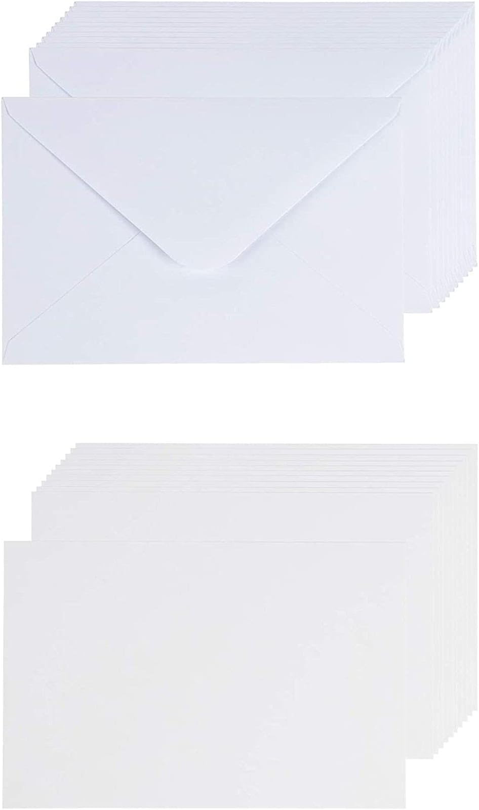 48-Pack Blank Greeting Cards - Plain Cardstock Postcard Style Notecards - Standard Straight Corners, Envelopes Included for DIY Holiday Cards, Party Invitation, Birthday, Wedding, White, 4 x 6 Inches