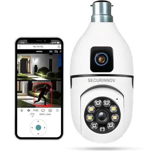 Image of securinnov 4MP /8MP Dual Lens WiFi Light Bulb Camera | Full HD | Color Night Vision | Motion Detection | Two Way Audio | Wireless Home Security Camera with Mobile App V380 Pro (Dual Lens Light Camera)