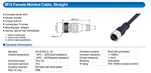 Finecables Industrial M12 Female 4 Pin Connector 2 Meter Molded Pvc Cable, Ul Listed #TOP1