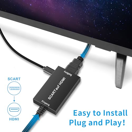 uhddadi Scart auf HDMI Konverter, Scart auf HDMI Adapter Video Audio Wandler HD 1080P mit HDMI Kabel, für HDTV STB VHS Xbox PS3 Sky DVD Blu-ray usw, schwarz