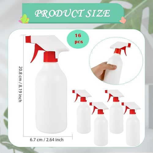 16 Pack Plastic Spray Bottles 16 oz Empty Refillable Spray Bottle for Cleaning Solutions Leak Proof Water Bottle Sprayer with Adjustable Nozzle Mist & Stream Heavy Duty Reusable for Plants Oils Hair2
