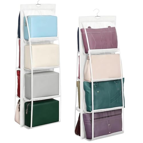 SHENGYIG Lot de 2 Rangements Suspendus pour Sac à Main, 8 Grilles Blanc