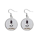 arete colgantes de plata con diseño de calavera de bruja, para mujer