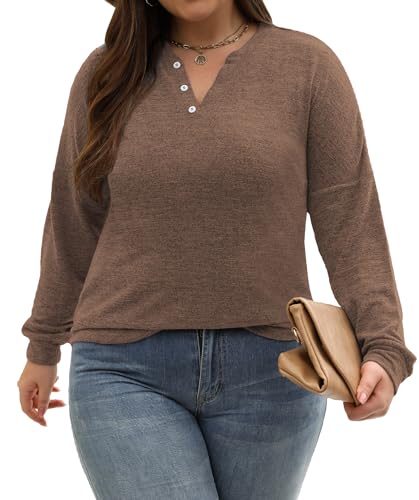 Image of Gloria&Sarah Womens Plus Size Tops Long Sleeve Henley Shirts Fall Fashion Oversized Sweatshirt Tunic Sweaters L-4XL