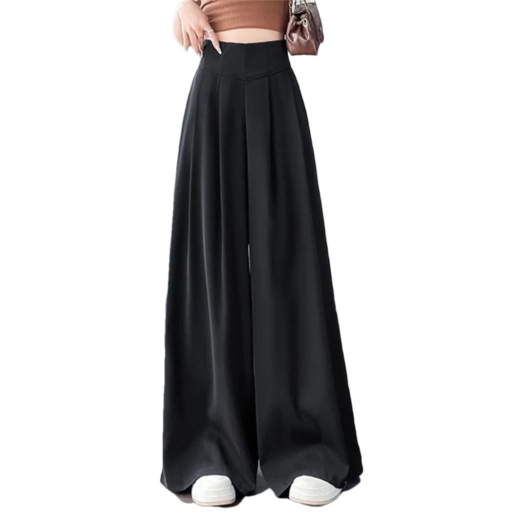 Womens High Waisted Baggy Casual Straight Leg Pants Korean Style Slim Fit Chiffon Suit Trousers