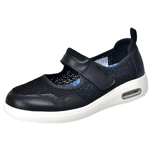 Aocase Zapatos Especiales para Juanetes Mujer de Zapatillas Personas Mayores Pies Anchos con colchón Aire ortopédicos diabéticos Fascitis Plantar Enfermería,Negro,38 EU
