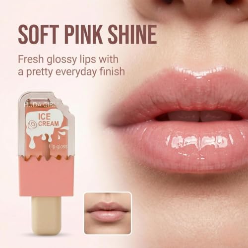 Image of 2pc Ice Cream Shape Lip Gloss Set, Waterproof | Lightweight, Non-Sticky, Shimmery Effect, Long Lasting Liquid Glitter Lip Tint, for women