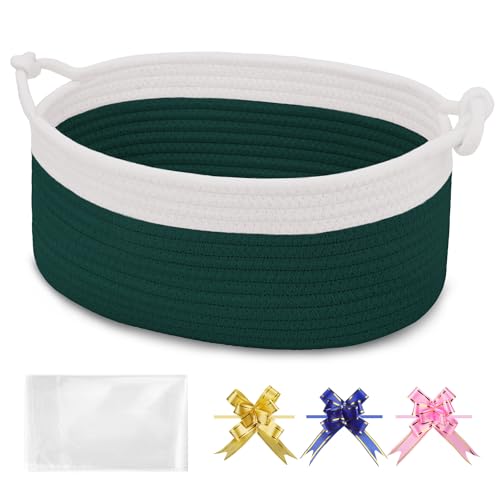 Image of Small Empty Gift Basket with Bag & Ribbons, White & Dark Green