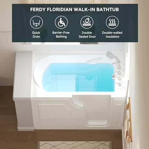 FerdY Floridian 55" x 33" Walk-in Bathtub with Right-Side Door Opening and Quick Fill and Drain System, Rectangular Soaking Bathtub in White - Image 4