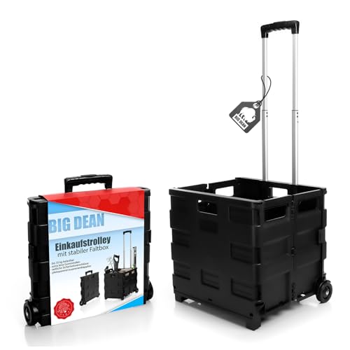 BigDean Einkaufstrolley klappbar belastbar bis 35kg - Transportbox mit Rollen klappbare Einkaufskiste Transportwagen Einkaufswagen mit Teleskopgriff