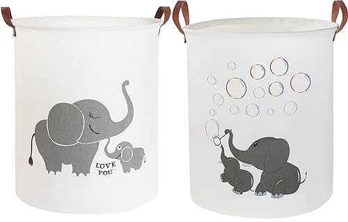 Image of CLOCOR 2 Pack Elephant Laundry Basket,Kids Toys Bins,Gift Basket with Handles,Baby Nursery Hamper,Books Organizer,Home,Bedroom,Bathroom