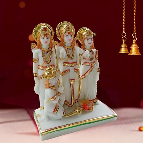Image of Ram Darbar 8-inch Multicolor Marble dust, Best Used for Home Temple, Home Decoration, Gifting Purpose - Statue of Lord Rama, Wedding Gift, Anniversaries Gift Home Decor