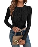 Feature: S=US 4-6, M=US 8-10, L=US 12-14, XL=US 16-18, XXL=US 20 / Womens Tops / Long Sleeve Tops For Women / Round Neck Tops For Women / Slim Fit Blouse For Women / Classy Solid Color T Shirts / Y2K Tops / Womens Fall Tops / Spring Shirts For Women ...
