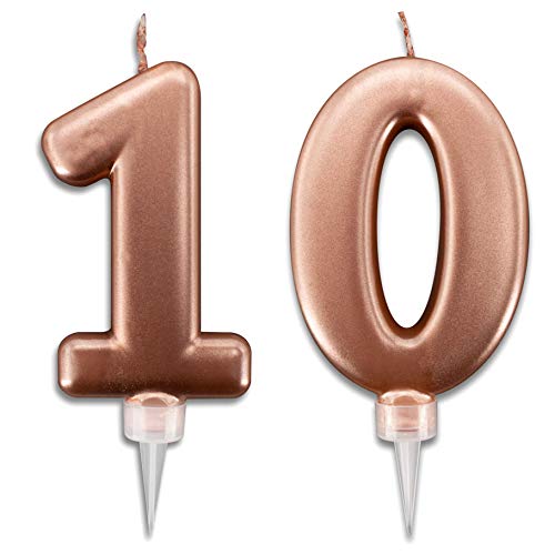 Candeline 10 Anni Rosa Gold per Torta Festa Compleanno Bambina | Idee Decorazioni Candele Auguri Bimba | Party a Tema Bambini | Altezza 10 CM