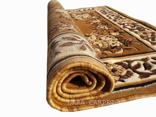 Image of Soft Thick Geometric Acrylic Washable Anti Skid Carpet. for Living Room Bedroom. Hall Size 6 x 8 feet (150X210 Cm) Gold D3