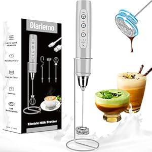 Milk Frother Handheld Rechargeable with Stand, Frother Wand Drink Mixer Electric Whisk for Coffee, Detachable With 3 Stainless Whisks, Hand Mixer for Lattes, Cappuccino, Matcha, Egg, Silver