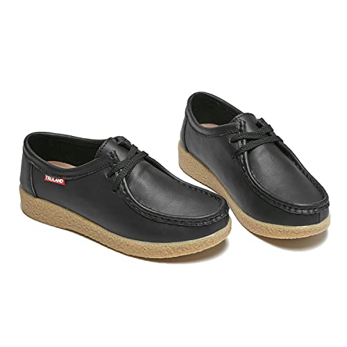 Image of TRULAND Leather Oxford Shoes for Women - Suede Lace Up Moc Toe Low Platform Flat Wallabees Shoes